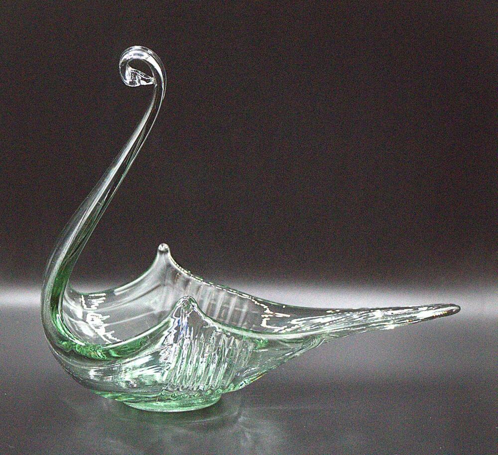 Set 9 Vintage French Pressed Glass Swan Bowls Graduated Sizes Clear Green Tint